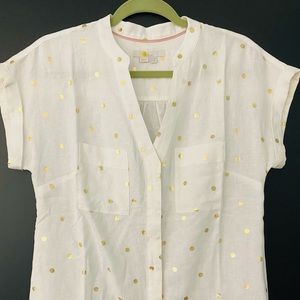 Boden Linen Polka Dots Poplin Shirt SZ6